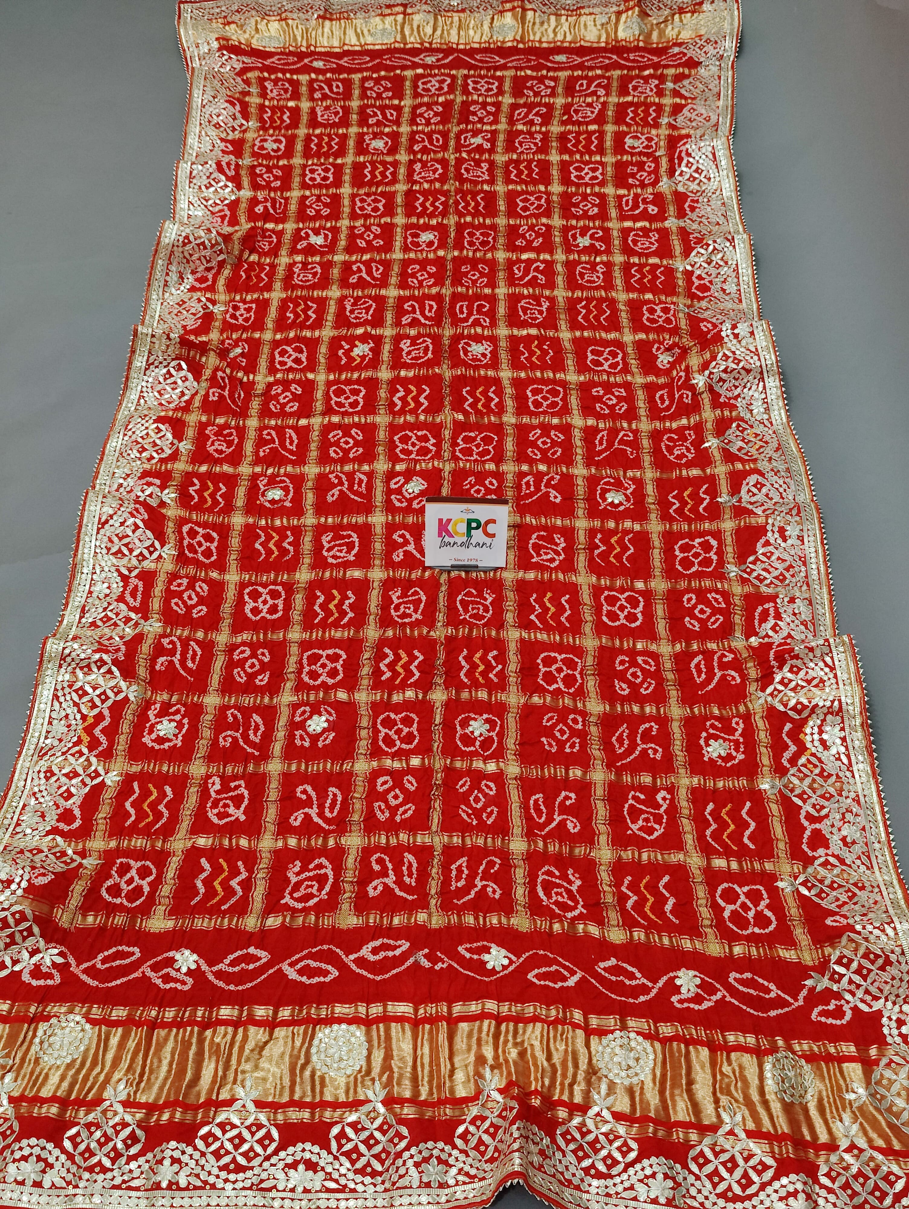 KcPc Pure Gaji Silk Bandhej Ghatchola Gotapatti Chunri Bridal Dupatta