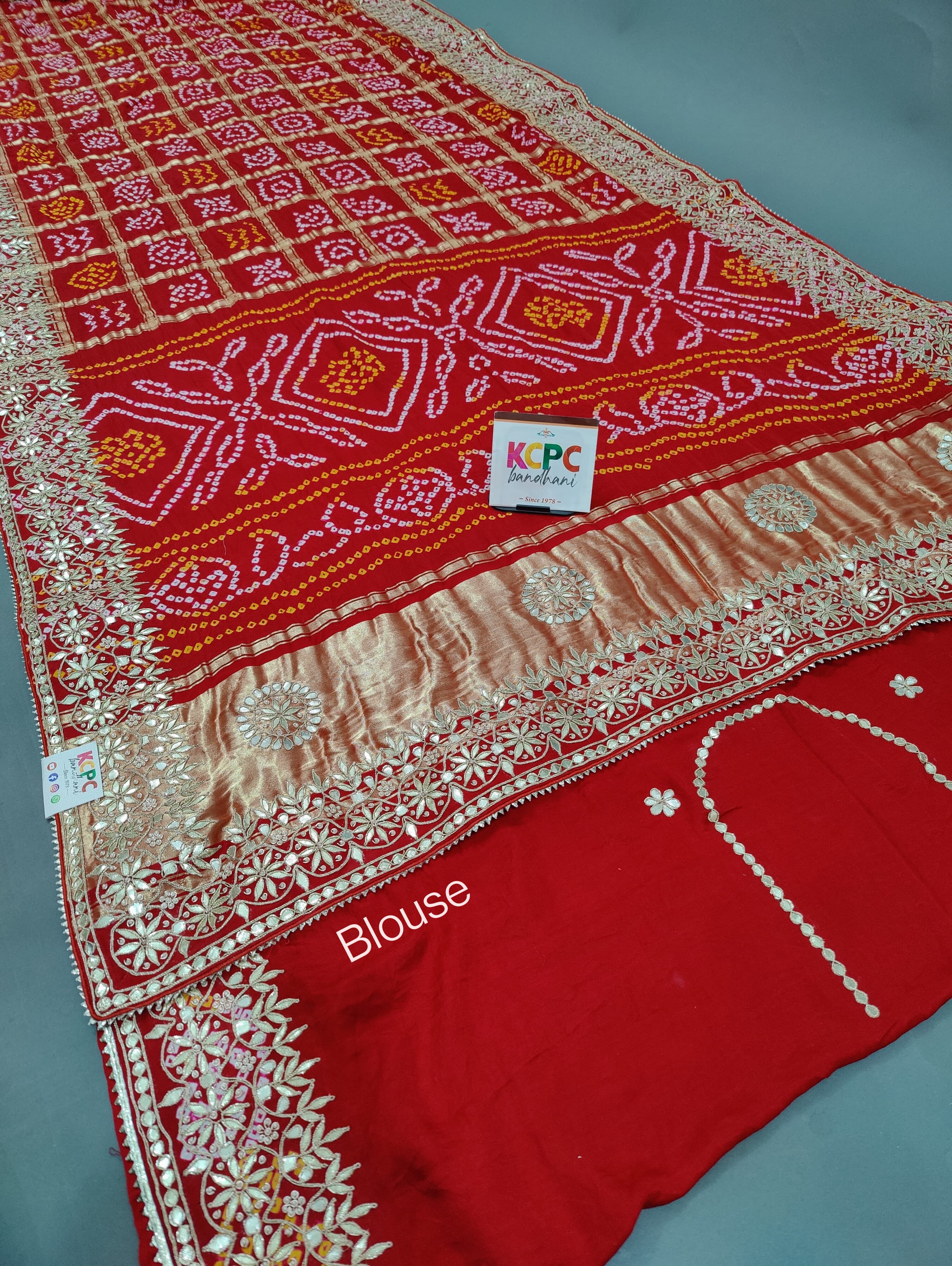  The Bandhani style with Handmade Gotapatti work saree 