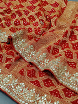 KcPc Pure Khaddi Georgette Neemzari Bandhej Gotapatti Work Dupatta