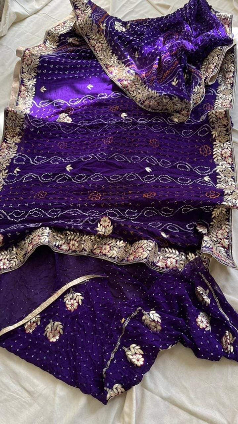 KcPc Latest  Pure crepe Georgette bandhej with gotapatti sequence saree AMT Purple