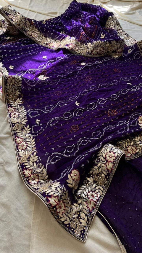 KcPc Latest  Pure crepe Georgette bandhej with gotapatti sequence saree AMT Purple
