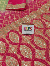 A pink georgette saree with floral and gota patti 