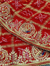 KcPc Designer Pure Gaji Silk Banarasi Bandhej Ghatchola Gotapatti Work DupattaAMT