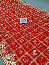 KcPc Designer Pure Gaji Silk Banarasi Bandhej Ghatchola Gotapatti Work DupattaAMT
