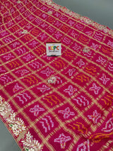 KcPc Designer Pure Gaji Silk Banarasi BandhaniGhatchola Gotapatti Work Dupatta Rani
