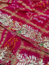 KcPc Designer Pure Gaji Silk Banarasi BandhaniGhatchola Gotapatti Work Dupatta Rani