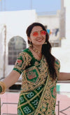 Gaji Silk Bandhani Gharchola sarees in green colour