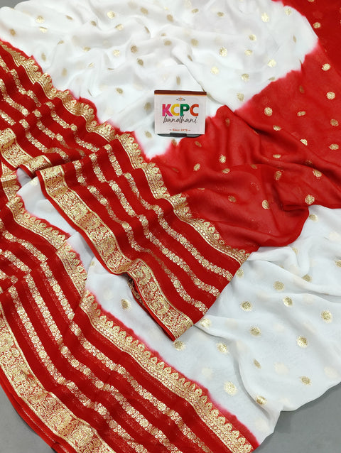 KcPc Special Pure Georgette Jaipuri Tie Dye Zari Weaving Saree