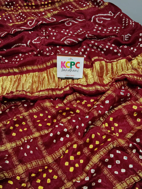 KcPc Latest Pure Gaji Silk Bandhani Ghatchola with Lagdi Patta Pallu Saree  Mehroon