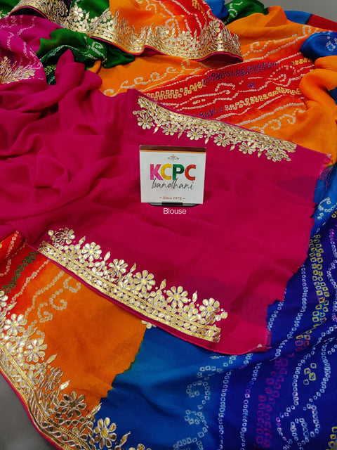 KcPc Latest Pachrangi Pure ojariya chinon bandhej Gotapatti Saree RG