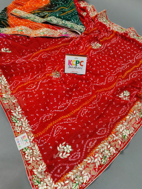 KcPc New Pure Crepe Georgette Bandhej With Gotapatti Sequence Saree  AMT  Multi