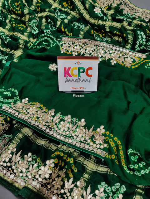 KcPc Latest New Gaji Silk Bandhani Gota Patti Work Saree  AMT