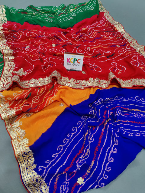 KcPc Pachrangi Pure ojariya chinon bandhej Gotapatti Saree  RG