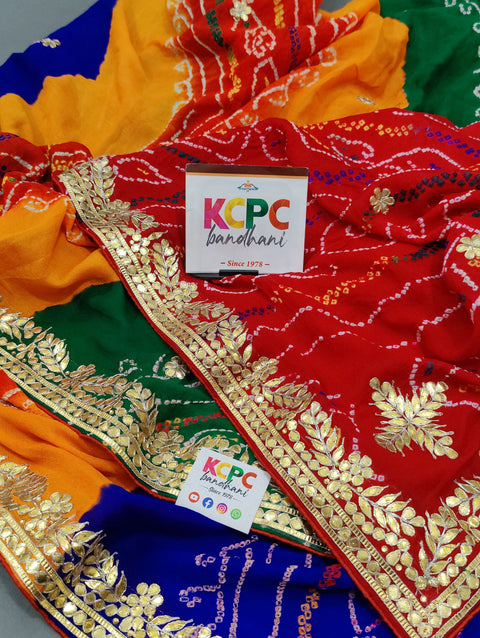 KcPc Pachrangi Pure ojariya chinon bandhej Gotapatti Saree  RG