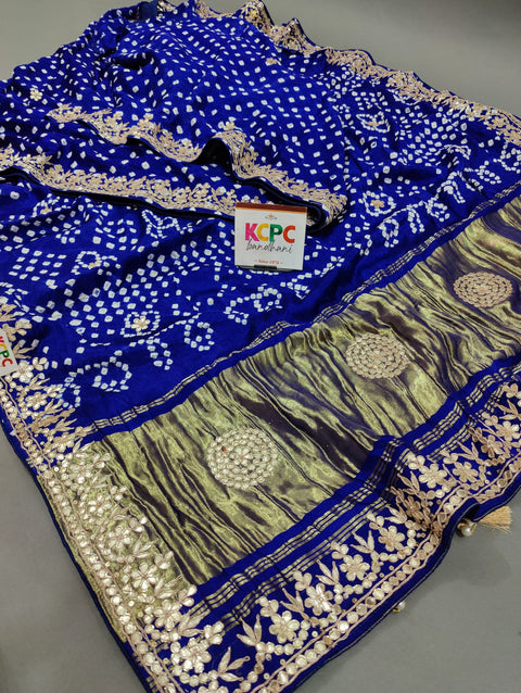 KcPc Pure Modal Silk Bandhani Ekdana Bandhej Heavy Gotapatti Work Saree  AMT Royal Blue