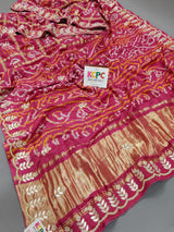 KcPc Pure Gaji Silk Bandhani Ghatchola Gotapatti Saree amtGajari