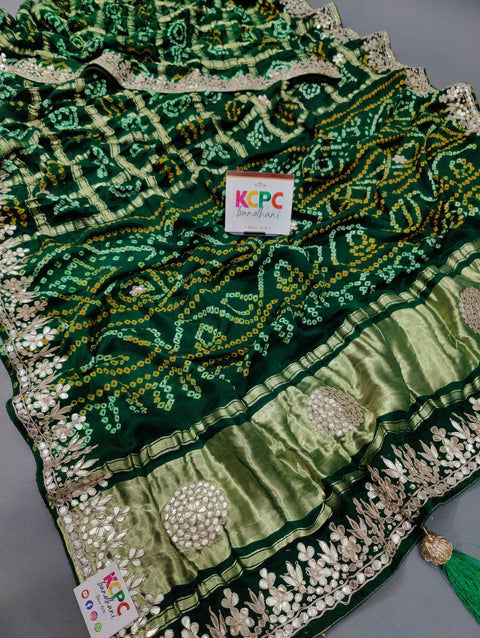 KcPc Latest New Gaji Silk Bandhani Gota Patti Work Saree  AMT