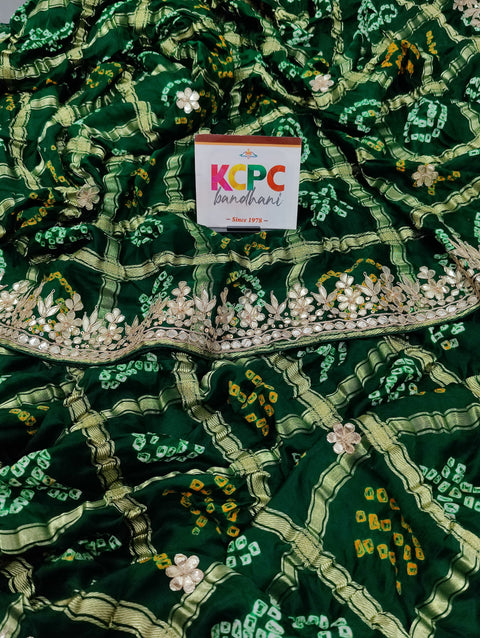 KcPc Latest New Gaji Silk Bandhani Gota Patti Work Saree  AMT