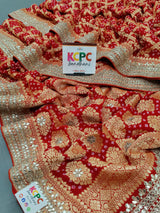  Khaddi Georgette Neemzari Bandhej Gotapatti work saree 
