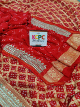  Khaddi Georgette Neemzari Bandhej Gotapatti work saree 