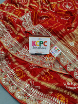 KcPc Special Pure Gaji Silk Bandhani Gota Patti Work SareeAMT