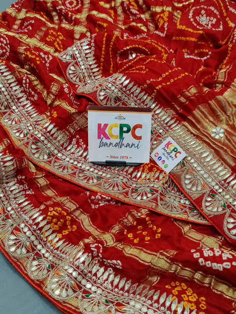 KcPc Special Pure Gaji Silk Bandhani Gota Patti Work Saree  AMT