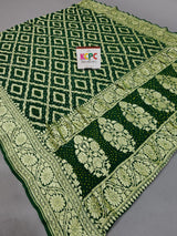 KcPc New Launch Pure Khaddi Georgette Upada Neemzari Bandhej Dupatta Green