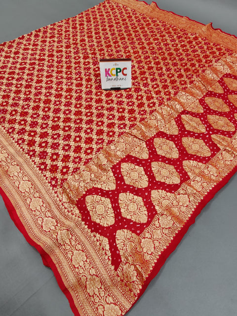 KcPc New Launch Pure Khaddi Georgette Upada Neemzari Bandhej Dupatta  Red