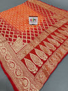 KcPc New Launch Pure Khaddi Georgette Upada Neemzari Bandhej DupattaOrange Red