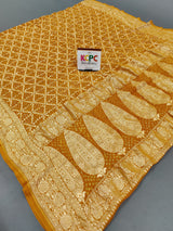 KcPc New Launch Pure Khaddi Georgette Upada Neemzari Bandhej DupattaMustard