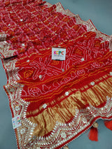 KcPc Special Pure Gaji Silk Bandhani Ghatchola Gota Patti Work Saree AMT Red