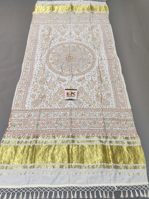 KcPc Latest New Rajasthani Traditional Aara Tari Dupatta JTW White