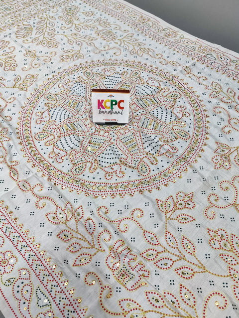 KcPc Latest New Rajasthani Traditional Aara Tari Dupatta JTW White