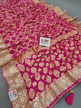 Khaddi Georgette Neemzari Bandhej Gotapatti work saree