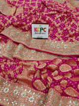 Khaddi Georgette Neemzari Bandhej Gotapatti work saree