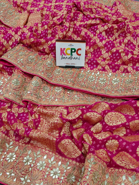 Khaddi Georgette Neemzari Bandhej Gotapatti work saree