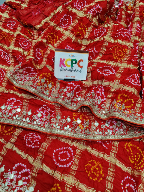 KcPc New Pure Gaji silk Bandhani Mayur Heavy Gotapatti Work saree AMT