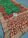 KcPc Latest Pure Khaddi Georgette Upada Neemzari Bandhej Saree Green Red