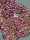 KcPc Pure Figure Design Khaddi Georgette Janglaw Bandhani Neemzari Saree Dark Purple