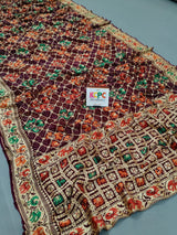 KcPcFigure Design Khaddi Georgette Janglaw Bandhani Neemzari Saree Wine