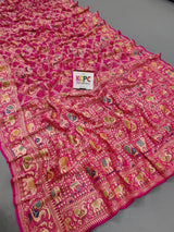 KcPc Pure Figure Design Khaddi Georgette Janglaw Bandhani Neemzari SareePink