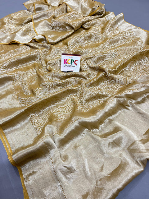 KcPc New Khaddi Georgette Golden Banarasi Zari Weaving Saree  AMT Golden