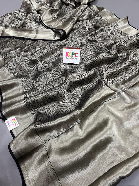 KcPc Latest Khaddi Georgette Golden Banarasi Zari Weaving Saree AMT Black