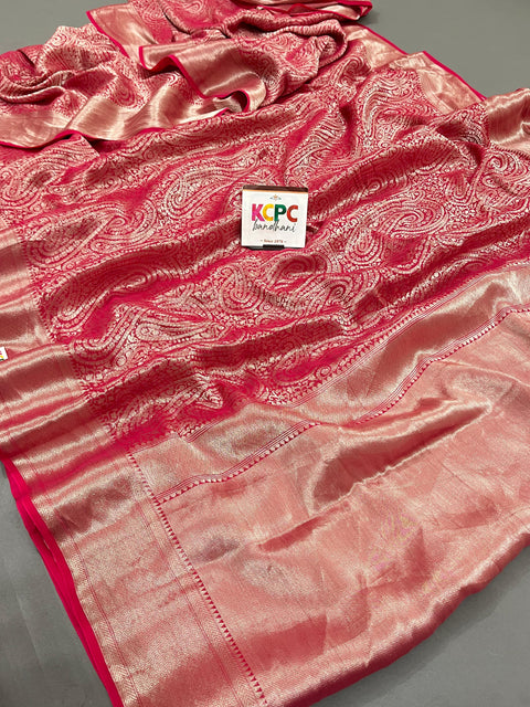 KcPc Pure Khaddi Georgette Golden Banarasi Zari Weaving Saree  AMT Rani