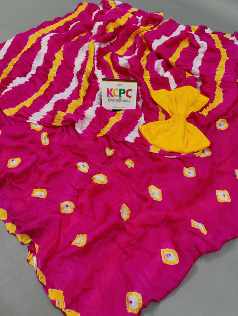 KcPc New Jaipuri Traditional Chinon  Bandhani Saree Rani