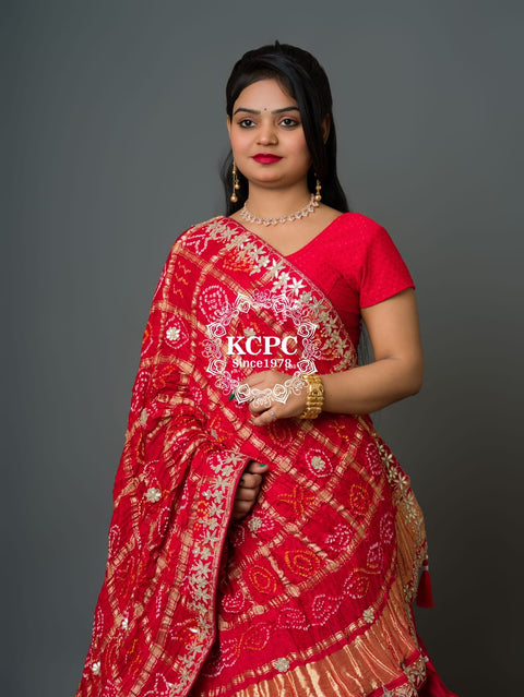 KcPc Pure Gajji Silk Lehenga & Dupptta With Gorgeous Gotapatti Work SATIS Red