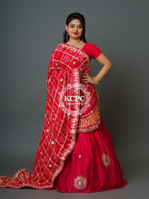 KcPc Pure Gajji Silk Lehenga & Dupptta With Gorgeous Gotapatti Work SATIS Red