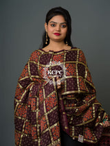 KcPc Pure Modal Gaji Silk Original Ajrakh Handprint Banarasi Dupatta Wine