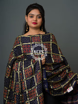 KcPc Pure Modal Gaji Silk Original Ajrakh Hand print Banarasi Dupatta Navy Blue
