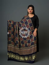 KcPc Pure Modal Gaji Silk Original Ajrakh Hand print Banarasi Dupatta Navy Blue